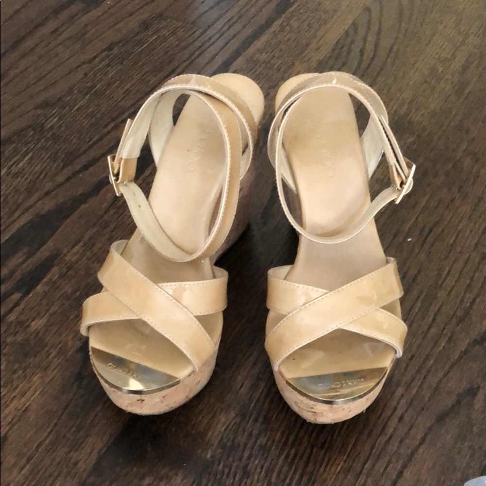 Jimmy Choo Patent Leather Nude Wedge